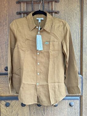 LACOSTE Women’s Button-Down Jacket Shirt in Camel Size M